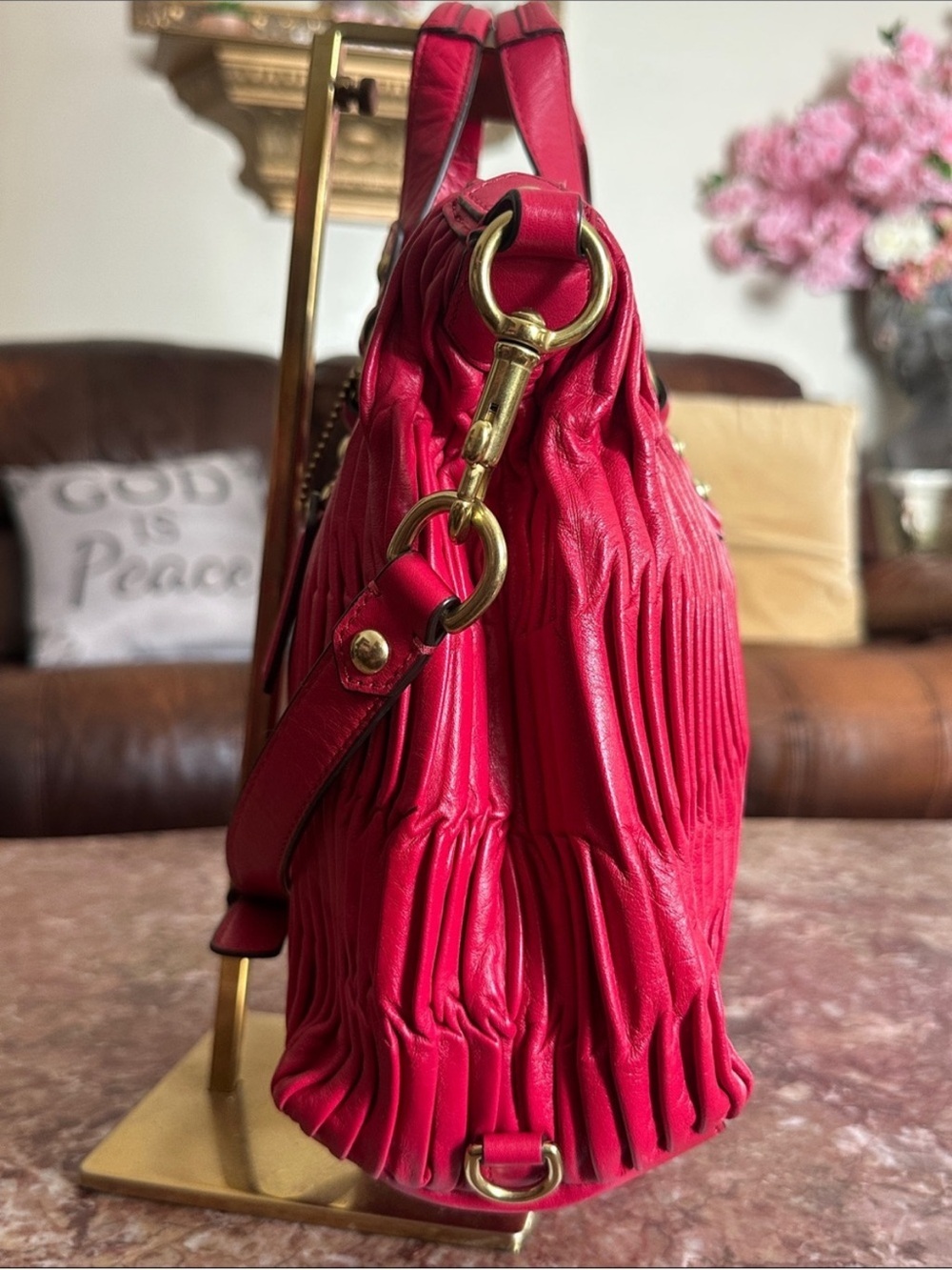 Coach Ashley Gathered Leather Satchel Bag Raspberry Pink F23966 - Picture 3 of 13